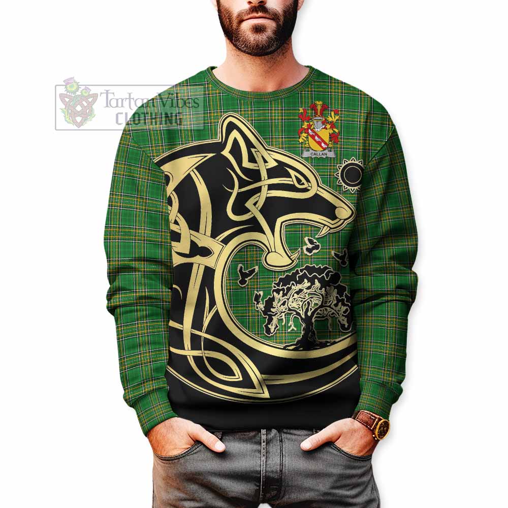 Callan Irish Tartan Sweatshirt with Coat of Arms Celtic Wolf Style - Tartan Vibes Clothing