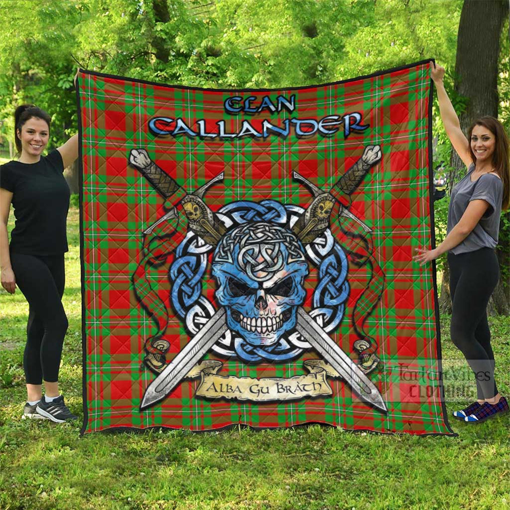 Callander Tartan Quilt with Celtic Skull Alba Gu Brath Style Super King Quilt 91" x 110" - Tartan Vibes Clothing