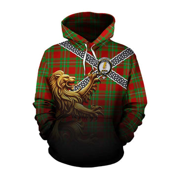 Callander Crest Tartan Cotton Hoodie with Golden Lion Emblem Celtic Style