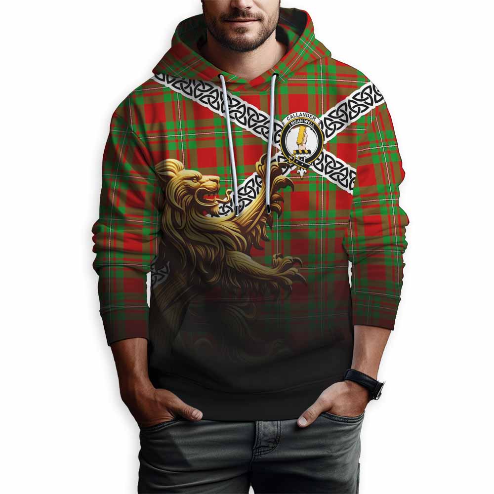 Callander Crest Tartan Hoodie with Golden Lion Emblem Celtic Style Pullover Hoodie - Tartan Vibes Clothing