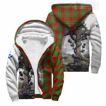 Callander Tartan Sherpa Hoodie with Family Crest and St. Andrew's Cross Accented by Thistle Vines Unisex S - Tartan Vibes Clothing