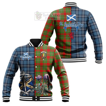Callander Tartan Baseball Jacket Happy St. Andrew's Day Half Tartan Style Unisex - Tartan Vibes Clothing