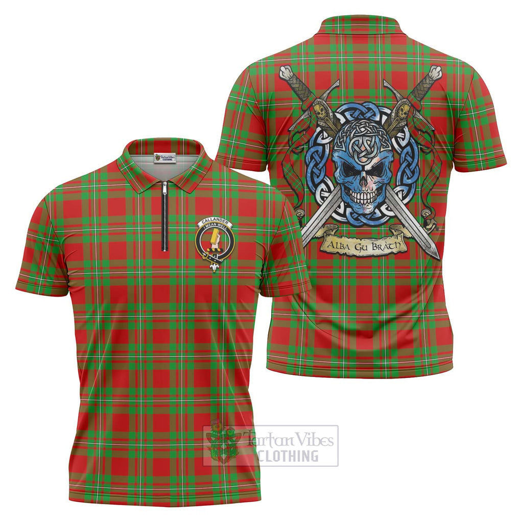 Callander Tartan Zipper Polo Shirt with Family Crest Celtic Skull Style Unisex - Tartan Vibes Clothing