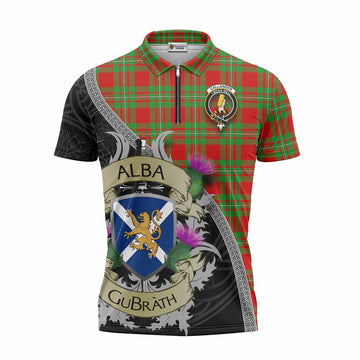 Callander Tartan Family Crest Zipper Polo Shirt Lion Rampant Royal Thistle Shield Celtic Inspired