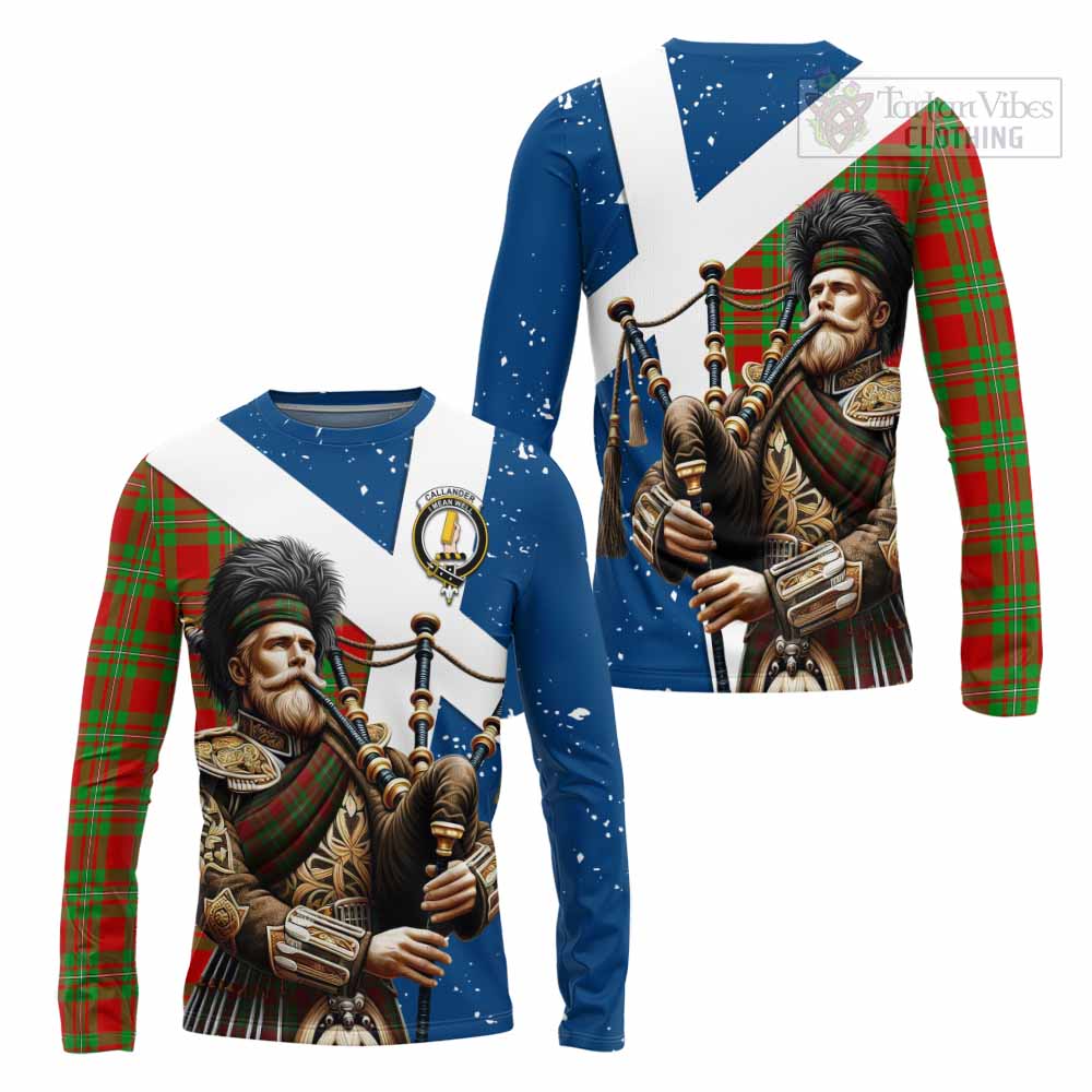 Callander Tartan Long Sleeve T-Shirt with Family Crest Scottish Bagpiper Vibes Unisex - Tartan Vibes Clothing