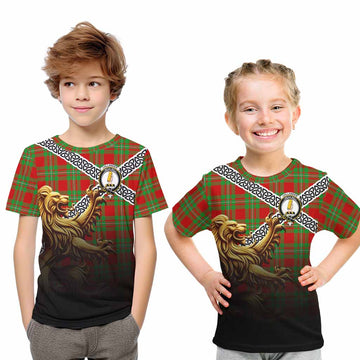 Callander Crest Tartan Kid T-Shirt with Golden Lion Emblem Celtic Style