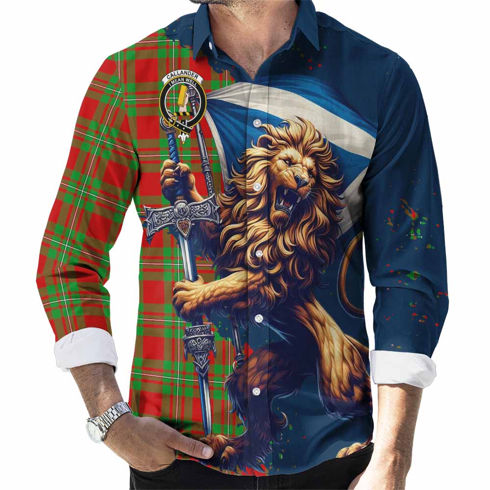 Callander Tartan Family Crest Long Sleeve Button Shirt with Scottish Majestic Lion Men's Shirt S - Tartan Vibes Clothing