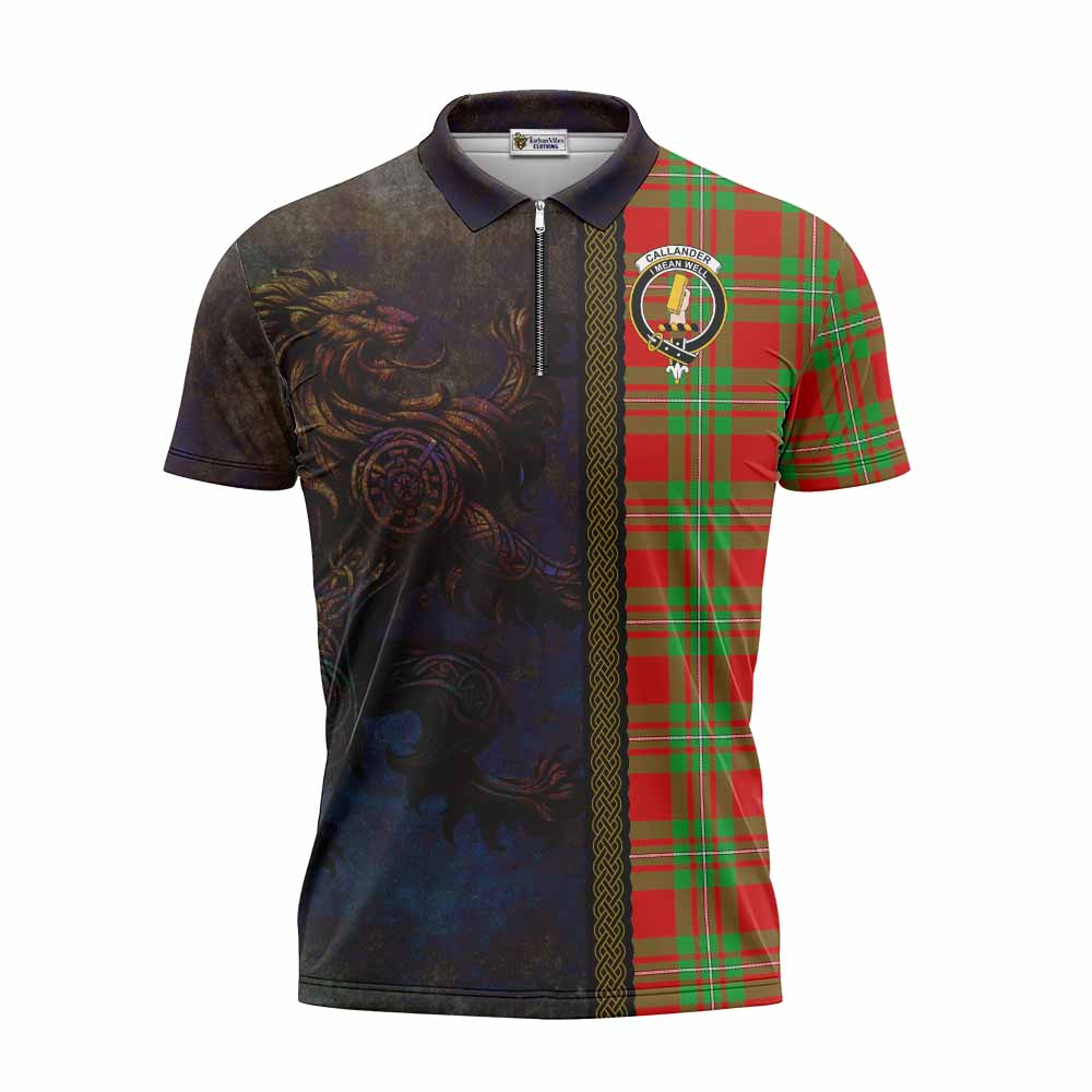 Tartan Vibes Clothing Callander Tartan Family Crest Zipper Polo Shirt Alba Gu Brath Be Brave Lion Ancient Style
