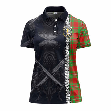 Callander Tartan Women's Polo Shirt with Family Crest Cross Sword Thistle Celtic Vibes
