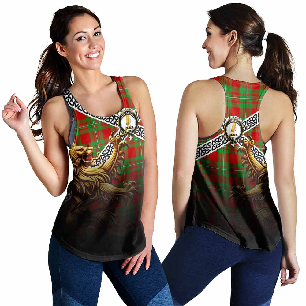 Callander Crest Tartan Women's Racerback Tanks with Golden Lion Emblem Celtic Style 4XL - Tartan Vibes Clothing