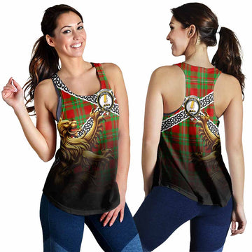 Callander Crest Tartan Women's Racerback Tanks with Golden Lion Emblem Celtic Style 4XL - Tartan Vibes Clothing