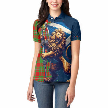 Callander Tartan Family Crest Women's Polo Shirt with Scottish Majestic Lion Women - Tartan Vibes Clothing