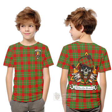 Callander Tartan Kid T-Shirt with Family Crest and Bearded Skull Holding Bottles of Whiskey Youth XL Size14 - Tartan Vibes Clothing