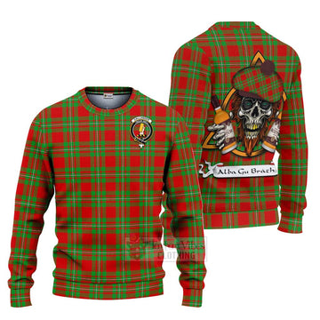 Callander Tartan Ugly Sweater with Family Crest and Bearded Skull Holding Bottles of Whiskey