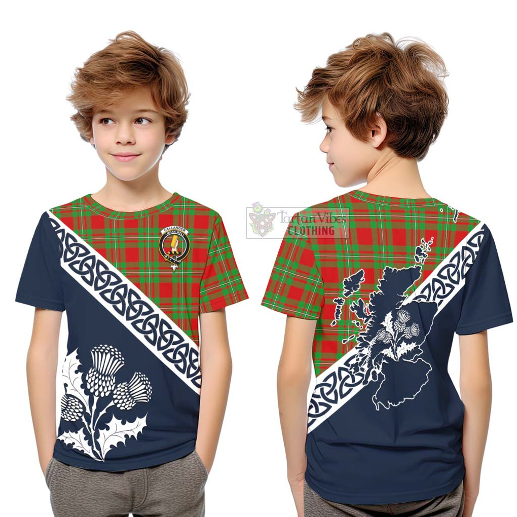 Callander Tartan Kid T-Shirt Featuring Thistle and Scotland Map Youth XL Size14 - Tartan Vibes Clothing