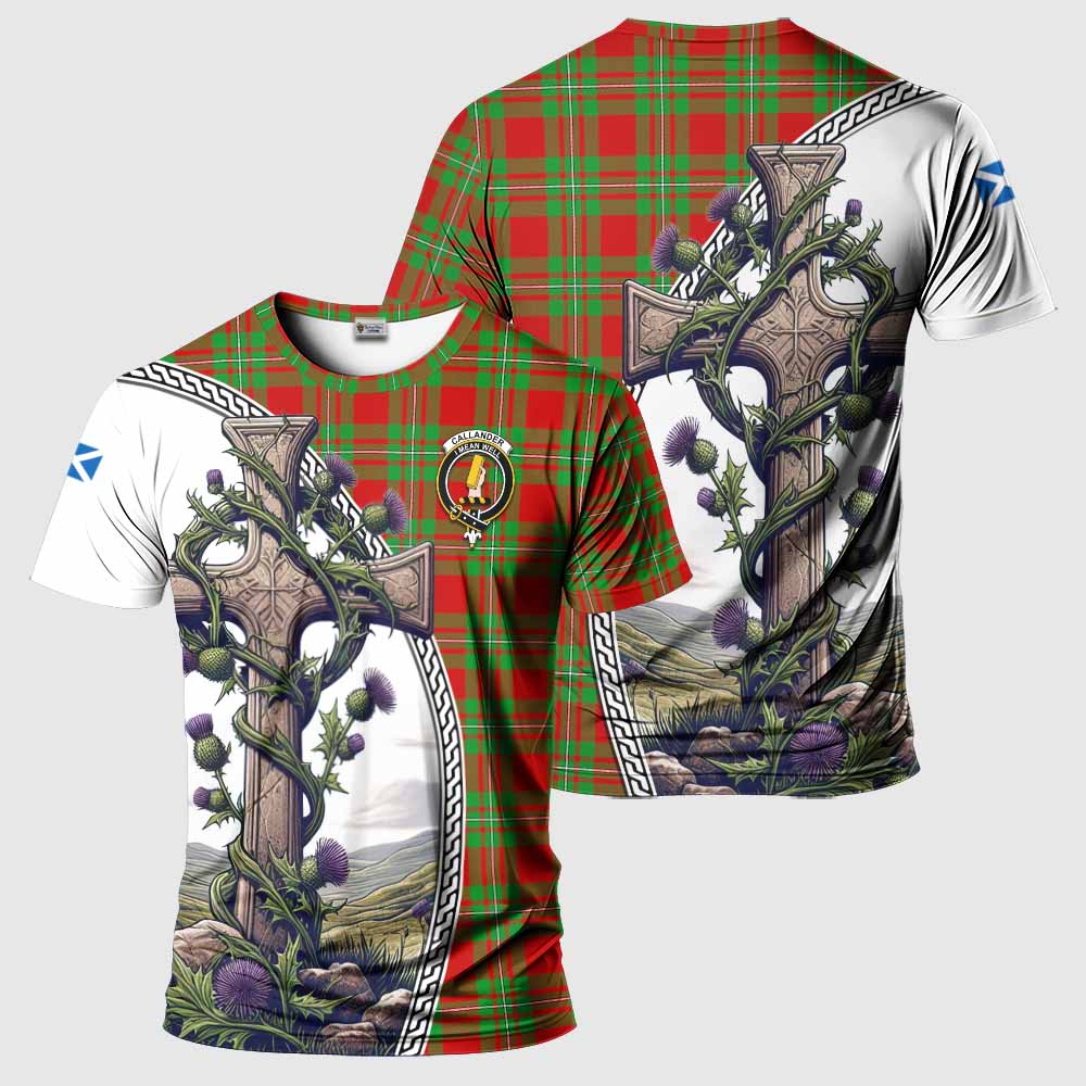 Tartan Vibes Clothing Callander Agnew Tartan T-Shirt with Family Crest and St. Andrew's Cross Accented by Thistle Vines