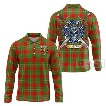 Callander Tartan Long Sleeve Polo Shirt with Family Crest Celtic Skull Style Unisex - Tartan Vibes Clothing