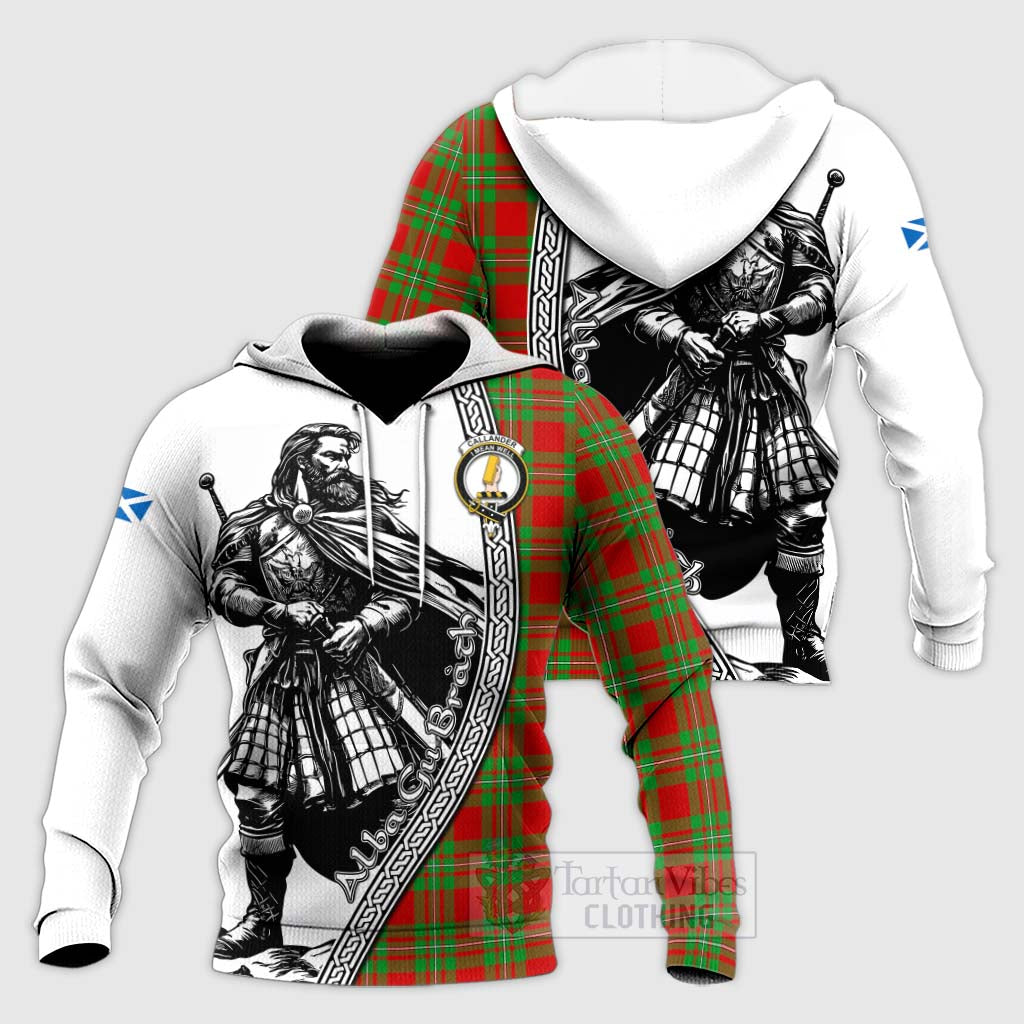 Callander Tartan Clan Crest Knitted Hoodie with Highlander Warrior Celtic Style Unisex Knitted Pullover Hoodie - Tartan Vibes Clothing