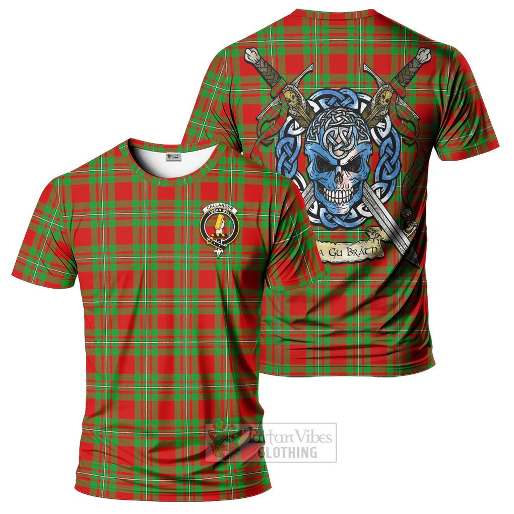 Tartan Vibes Clothing Callander Tartan T-Shirt with Family Crest Celtic Skull Style