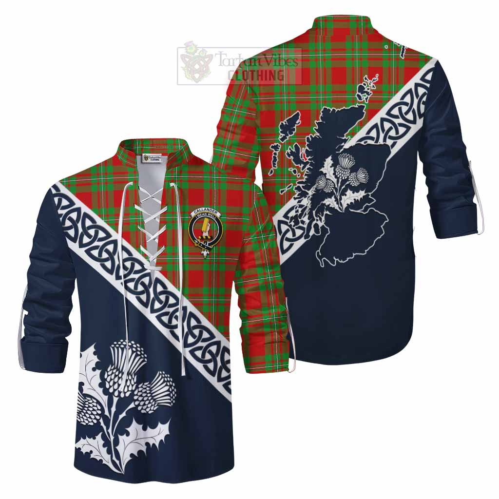 Callander Tartan Ghillie Kilt Shirt Featuring Thistle and Scotland Map Men - Tartan Vibes Clothing