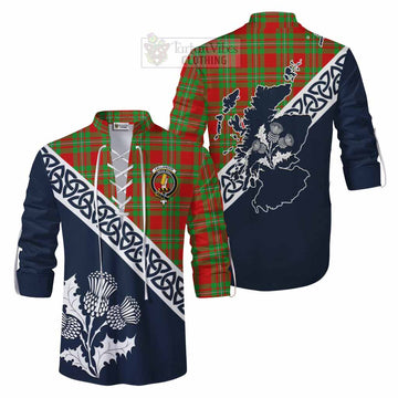 Callander Tartan Ghillie Kilt Shirt Featuring Thistle and Scotland Map Men - Tartan Vibes Clothing