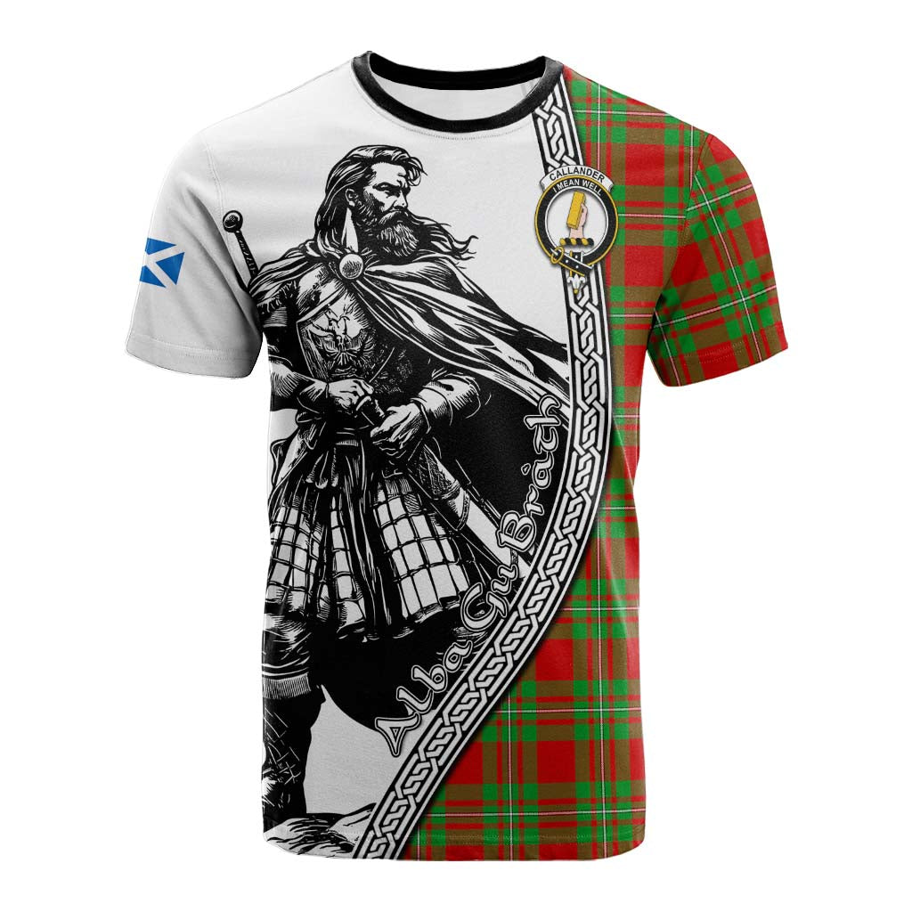 Callander Tartan Clan Crest Cotton T-shirt with Highlander Warrior Celtic Style