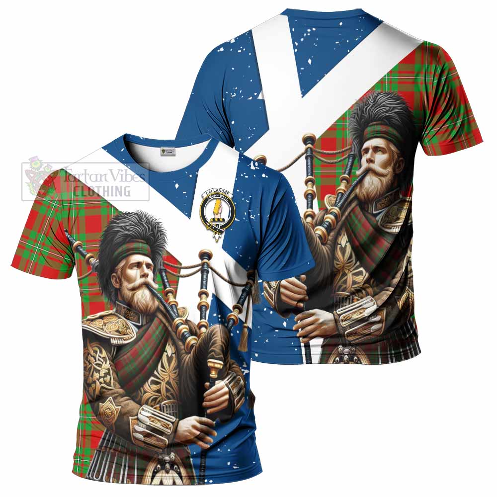 Tartan Vibes Clothing Callander Tartan T-Shirt with Family Crest Scottish Bagpiper Vibes