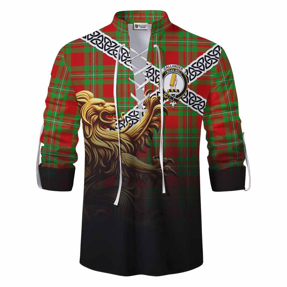 Callander Crest Tartan Ghillie Kilt Shirt with Golden Lion Emblem Celtic Style Men - Tartan Vibes Clothing