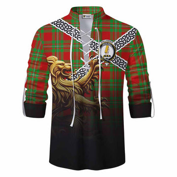 Callander Crest Tartan Ghillie Kilt Shirt with Golden Lion Emblem Celtic Style