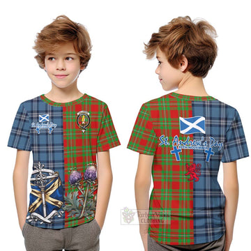 Callander Tartan Kid T-Shirt Happy St. Andrew's Day Half Tartan Style Youth XL Size14 - Tartan Vibes Clothing