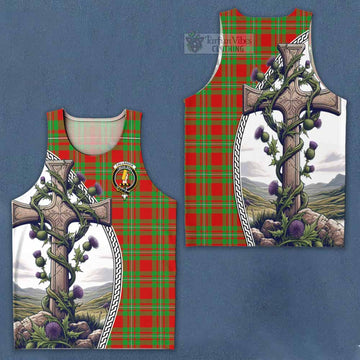Callander Tartan Men's Tank Top with Family Crest and St. Andrew's Cross Accented by Thistle Vines Men - Tartan Vibes Clothing