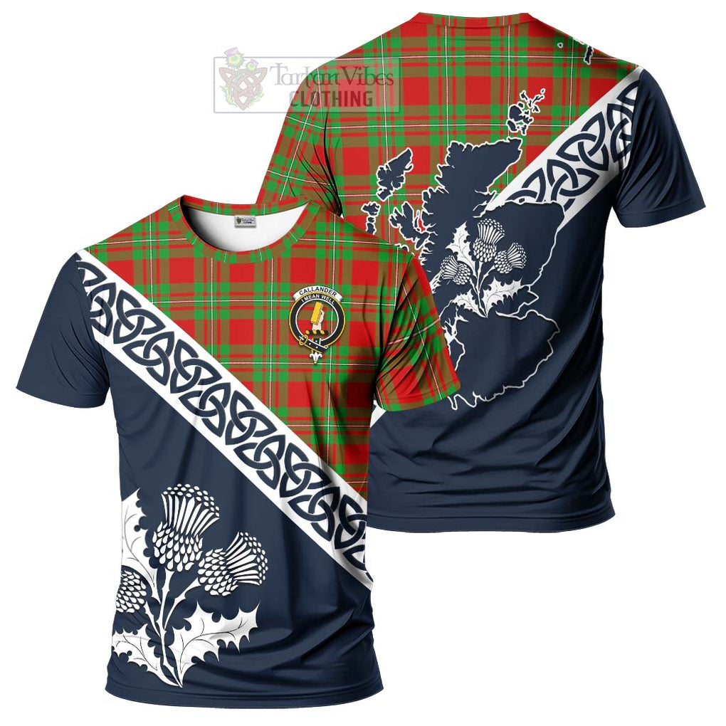 Callander Tartan T-Shirt Featuring Thistle and Scotland Map
