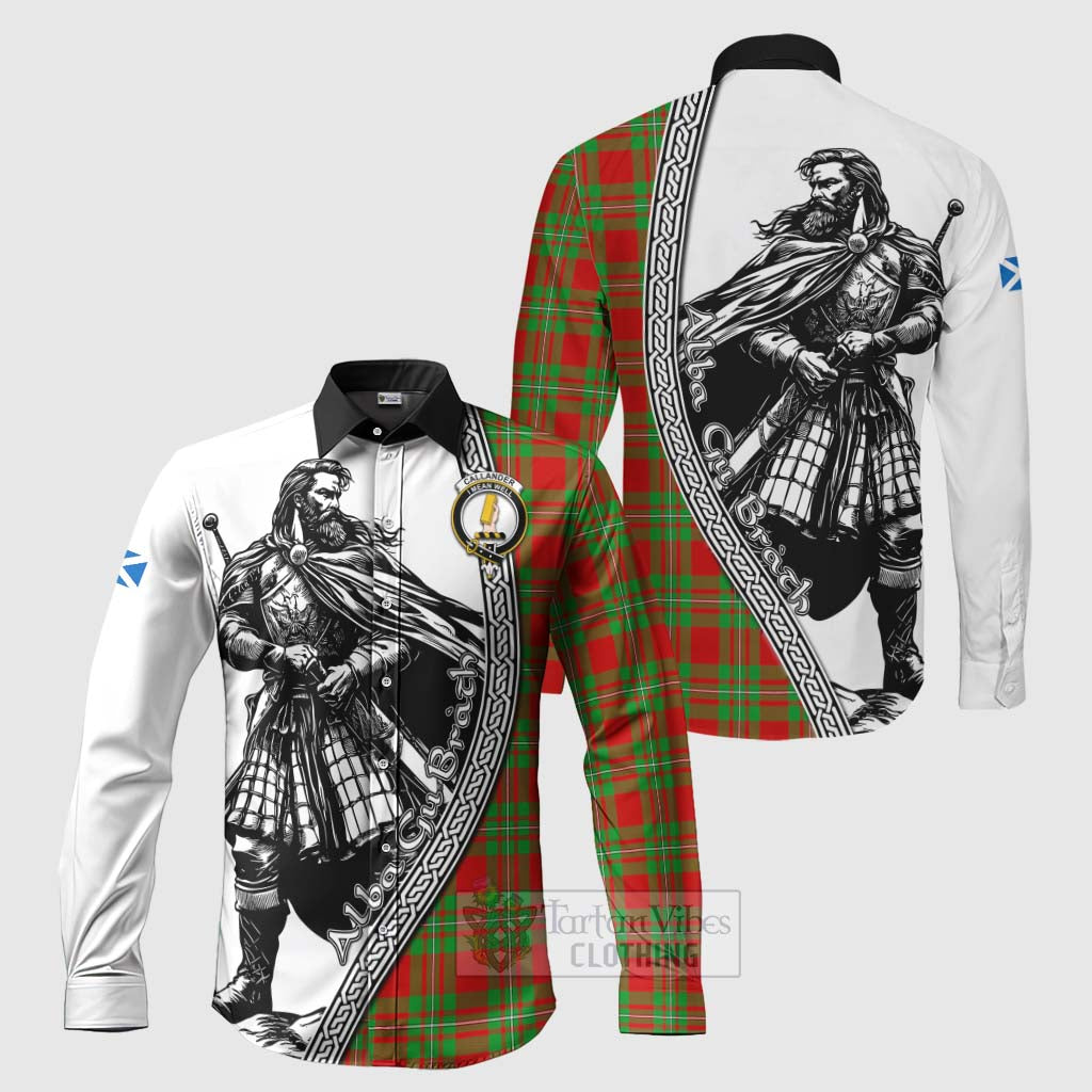 Callander Tartan Clan Crest Long Sleeve Button Shirt with Highlander Warrior Celtic Style Men's Shirt S - Tartan Vibes Clothing