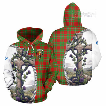 Callander Tartan Hoodie with Family Crest and St. Andrew's Cross Accented by Thistle Vines Zip Hoodie - Tartan Vibes Clothing