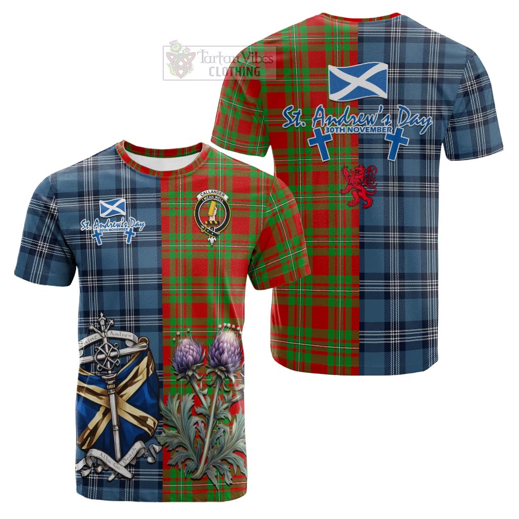 Callander Tartan Cotton T-shirt Happy St. Andrew's Day Half Tartan Style Kid's Shirt - Tartan Vibes Clothing