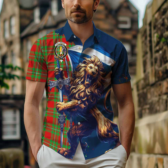 Short Sleeve Button Shirt with Scottish Majestic Lion