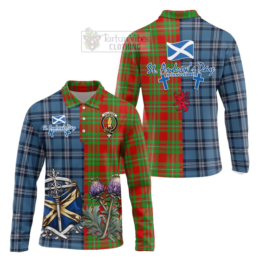 Callander Tartan Long Sleeve Polo Shirt Happy St. Andrew's Day Half Tartan Style Unisex - Tartan Vibes Clothing