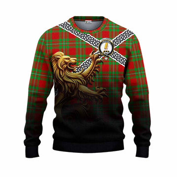 Callander Crest Tartan Knitted Sweater with Golden Lion Emblem Celtic Style
