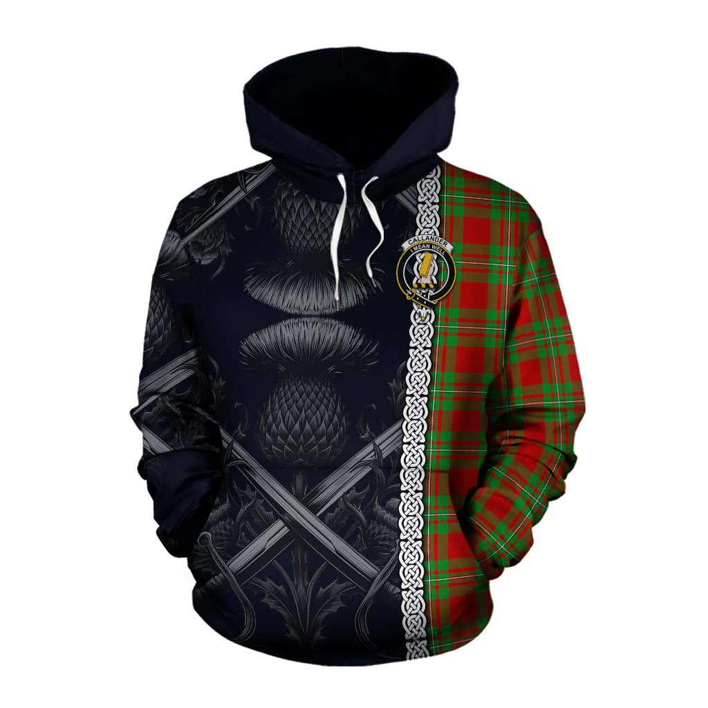 Callander Tartan Cotton Hoodie with Family Crest Cross Sword Thistle Celtic Vibes Pullover Hoodie XS - Tartan Vibes Clothing