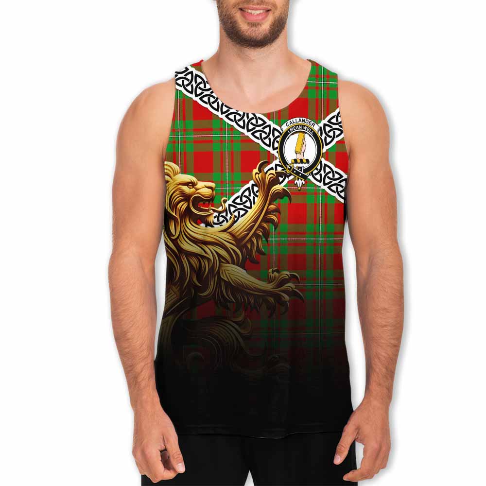 Callander Crest Tartan Men's Tank Top with Golden Lion Emblem Celtic Style Men - Tartan Vibes Clothing