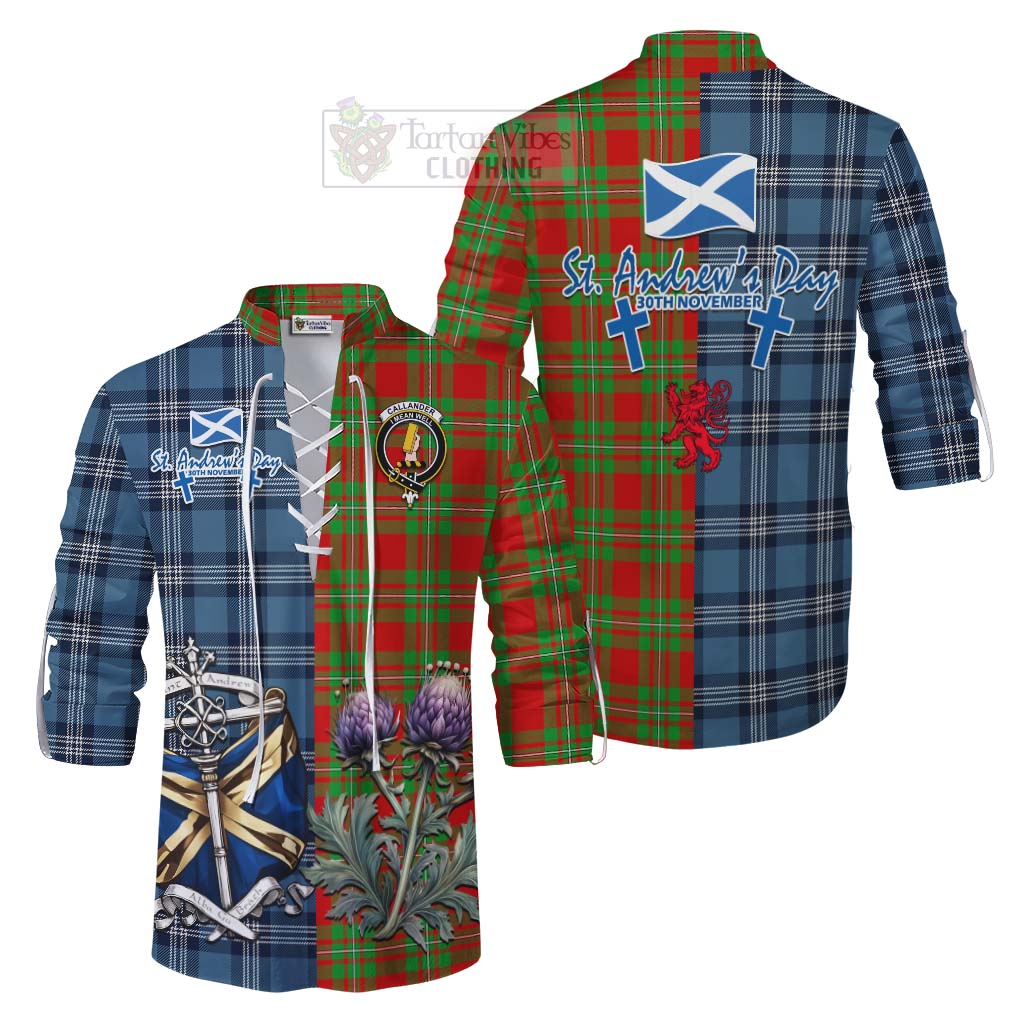 Callander Tartan Ghillie Kilt Shirt Happy St. Andrew's Day Half Tartan Style Men - Tartan Vibes Clothing