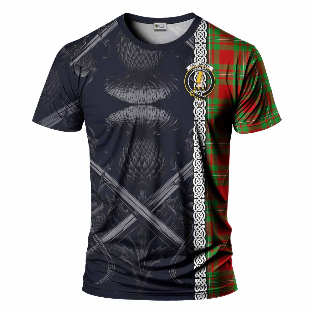 Tartan Vibes Clothing Callander Tartan T-Shirt with Family Crest Cross Sword Thistle Celtic Vibes