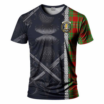 Callander Tartan T-Shirt with Family Crest Cross Sword Thistle Celtic Vibes