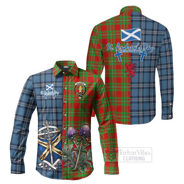 Callander Tartan Long Sleeve Button Shirt Happy St. Andrew's Day Half Tartan Style Men's Shirt S - Tartan Vibes Clothing