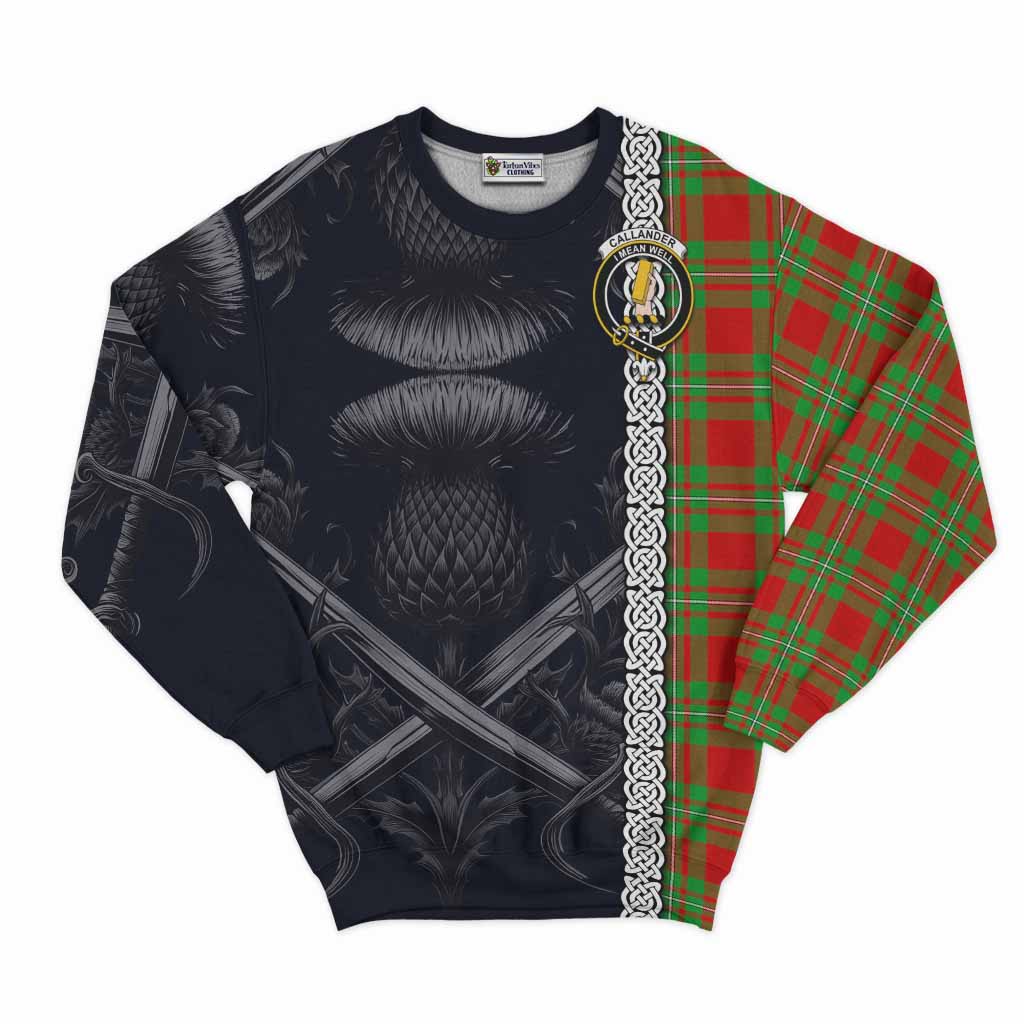 Callander Tartan Sweatshirt with Family Crest Cross Sword Thistle Celtic Vibes Unisex - Tartan Vibes Clothing