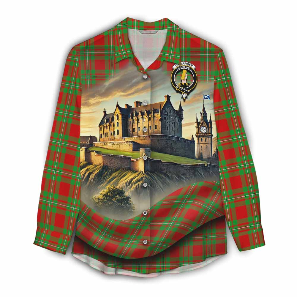 Callander Tartan Family Crest Women's Casual Shirt with Scottish Ancient Castle Style Female - Tartan Vibes Clothing