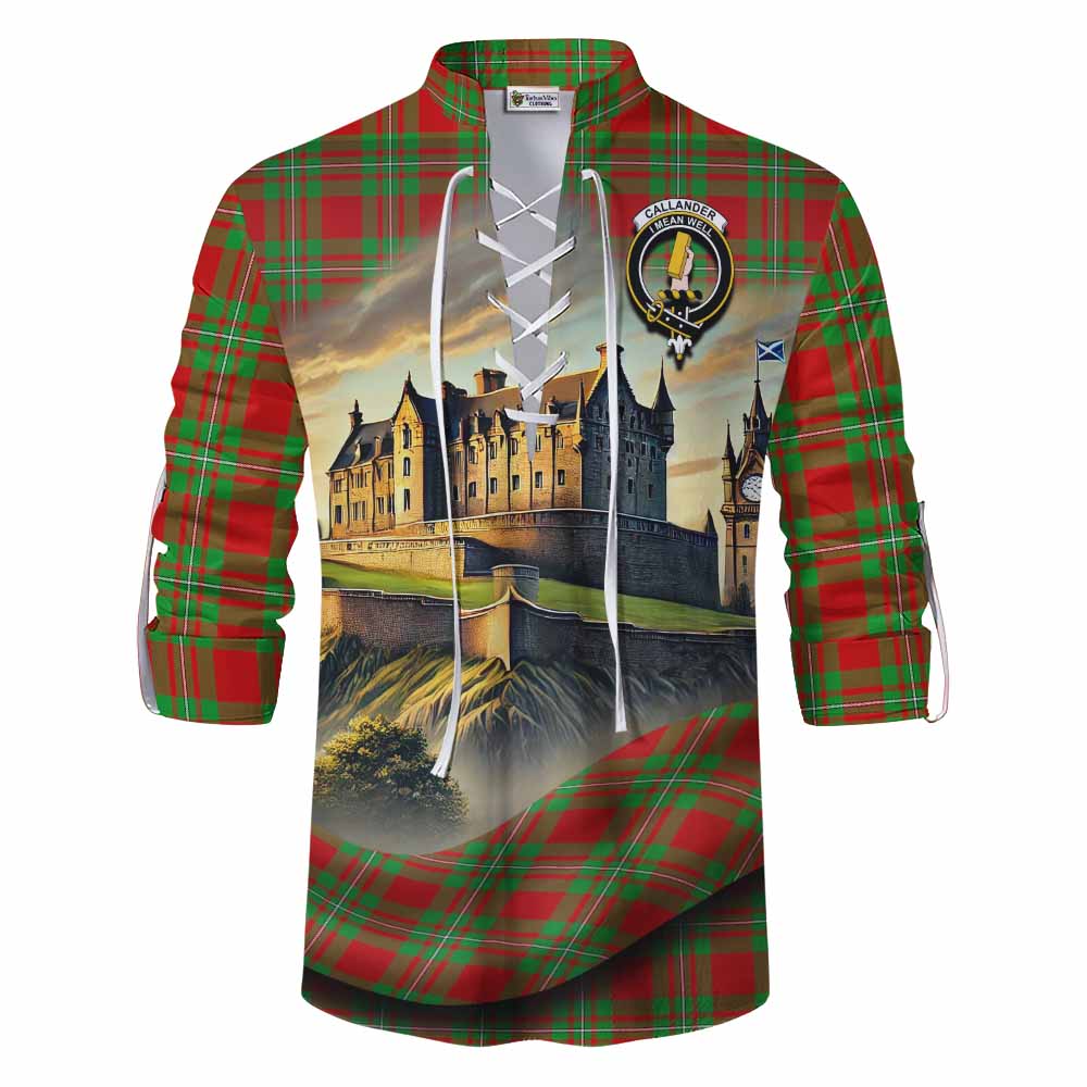 Callander Tartan Family Crest Ghillie Kilt Shirt with Scottish Ancient Castle Style Men - Tartan Vibes Clothing