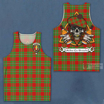 Callander Tartan Men's Tank Top with Family Crest and Bearded Skull Holding Bottles of Whiskey Men - Tartan Vibes Clothing