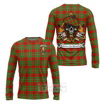 Callander Tartan Long Sleeve T-Shirt with Family Crest and Bearded Skull Holding Bottles of Whiskey Unisex - Tartan Vibes Clothing