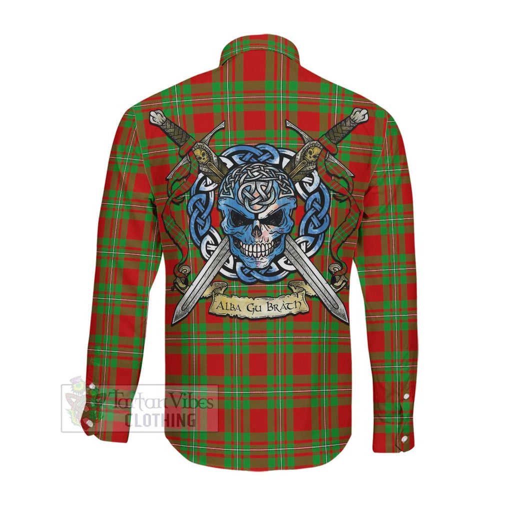 Callander Tartan Long Sleeve Button Shirt with Family Crest Celtic Skull Style Men's Shirt - Tartan Vibes Clothing